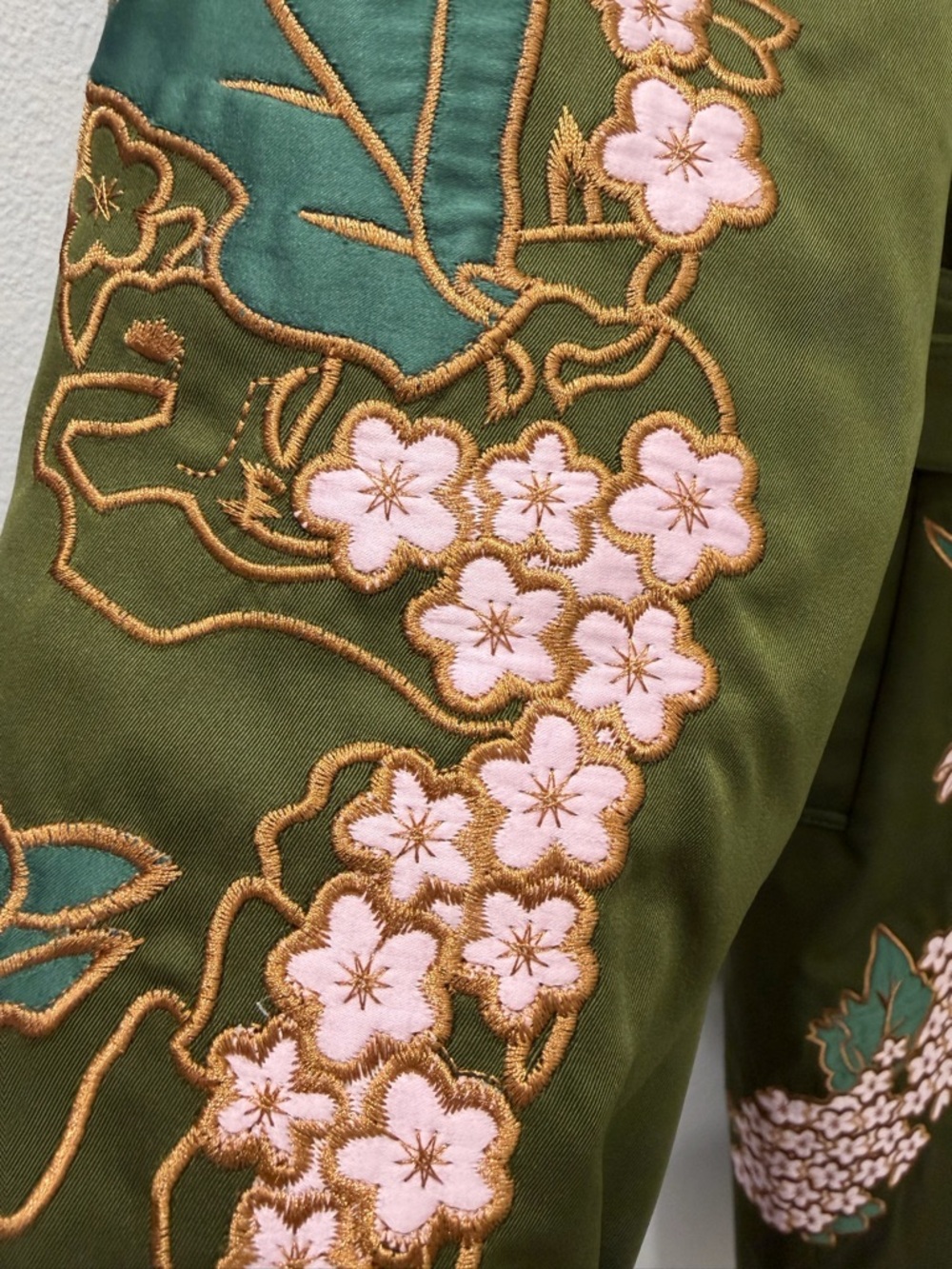 ONE OF A KIND — Iconic Floral Embroidered Olive Trench Coat | Size M - Picture 9 of 17